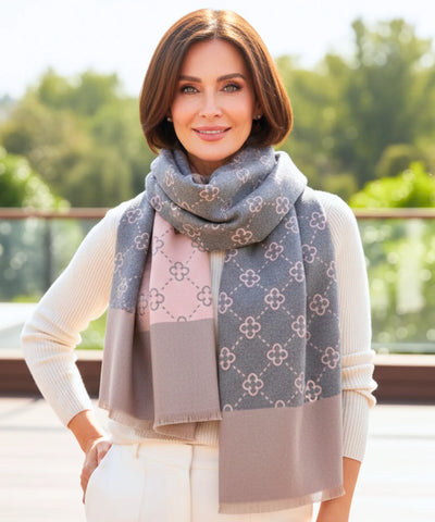 Comprar echarpe feminina cachecol estampado floral dupla face reversível franjas inverno barato ANELLIMN