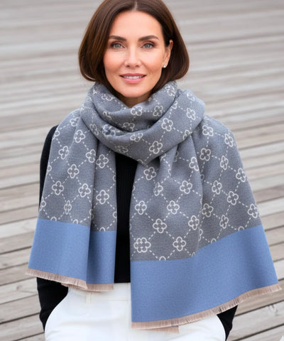 Comprar echarpe feminina cachecol estampado floral dupla face reversível franjas inverno barato ANELLIMN