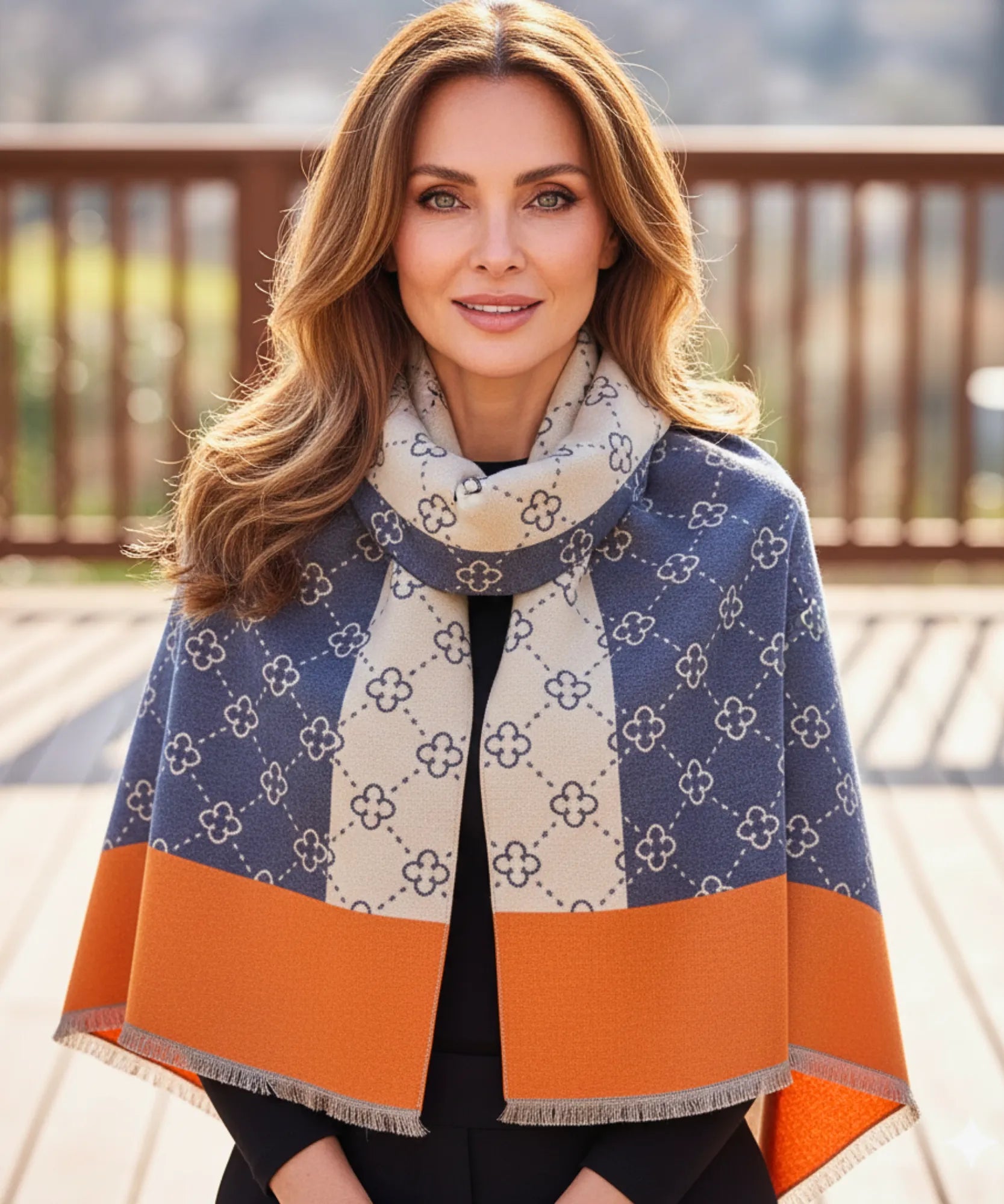 Comprar echarpe feminina cachecol estampado floral dupla face reversível franjas inverno barato ANELLIMN