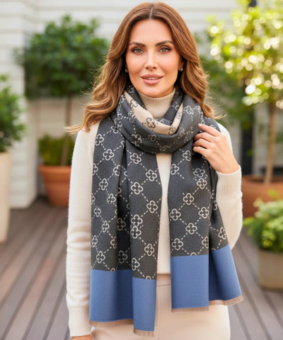 Comprar echarpe feminina cachecol estampado floral dupla face reversível franjas inverno barato ANELLIMN