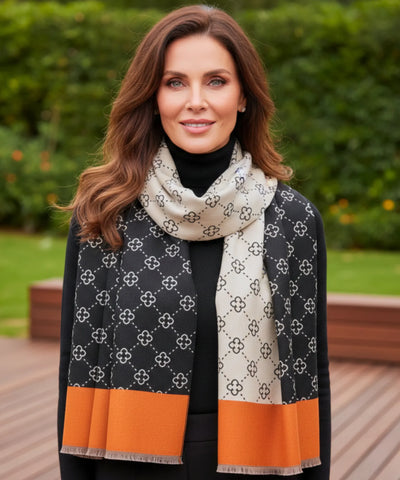 Comprar echarpe feminina cachecol estampado floral dupla face reversível franjas inverno barato ANELLIMN
