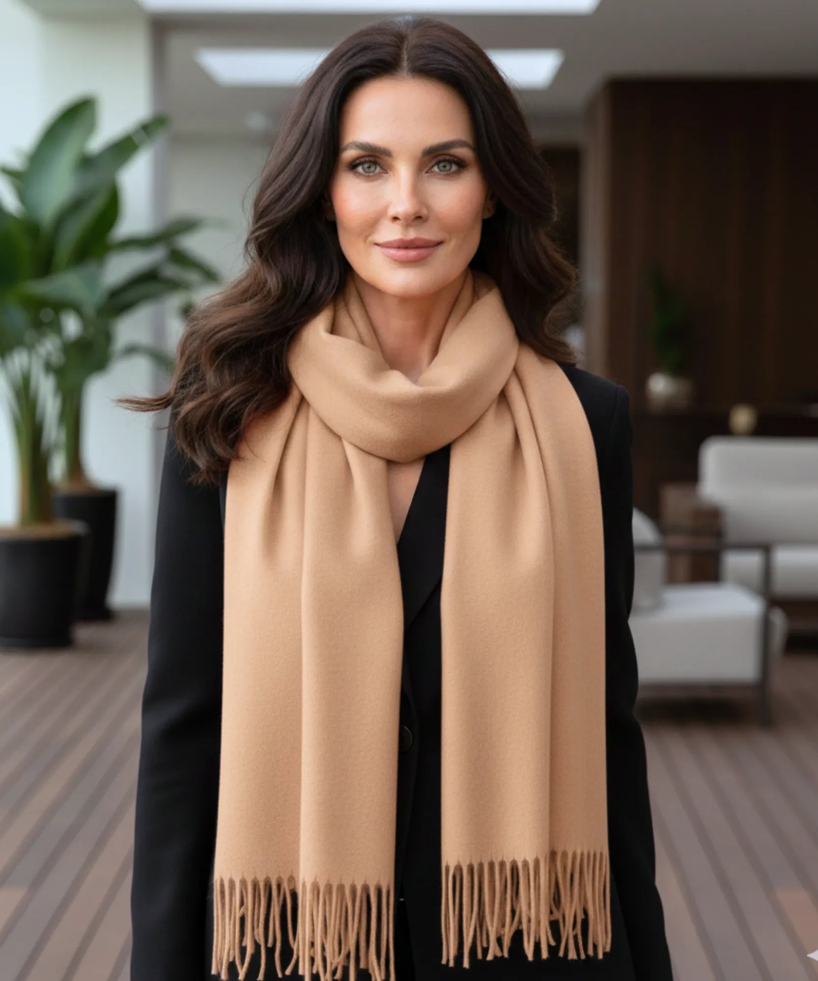 Comprar echarpe feminina cashmere premium elegante com franjas em promoção ANELLIMN
