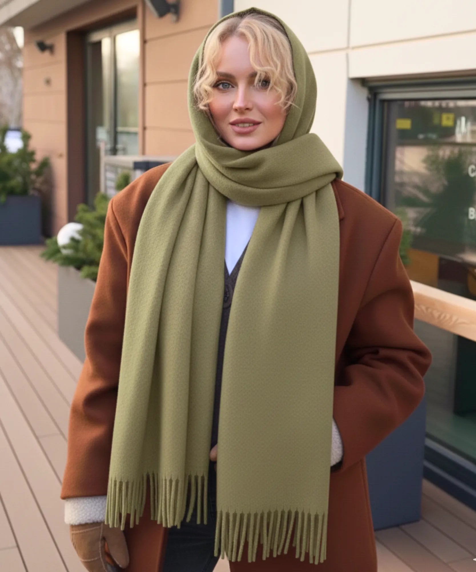 Comprar echarpe feminina cashmere premium elegante com franjas em promoção ANELLIMN
