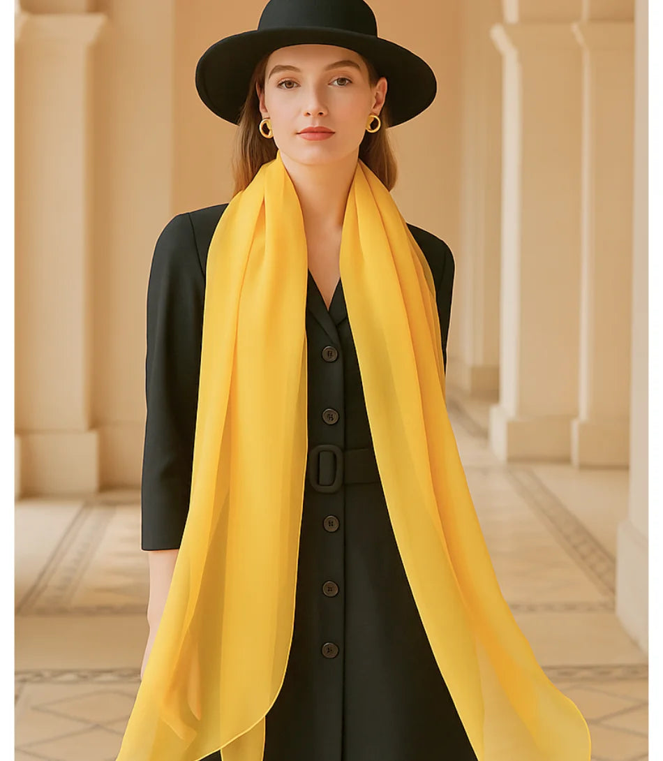 Comprar Echarpe Feminina de Seda Chiffon Elegante para Festa e Inverno Amarelo ANELLIMN
