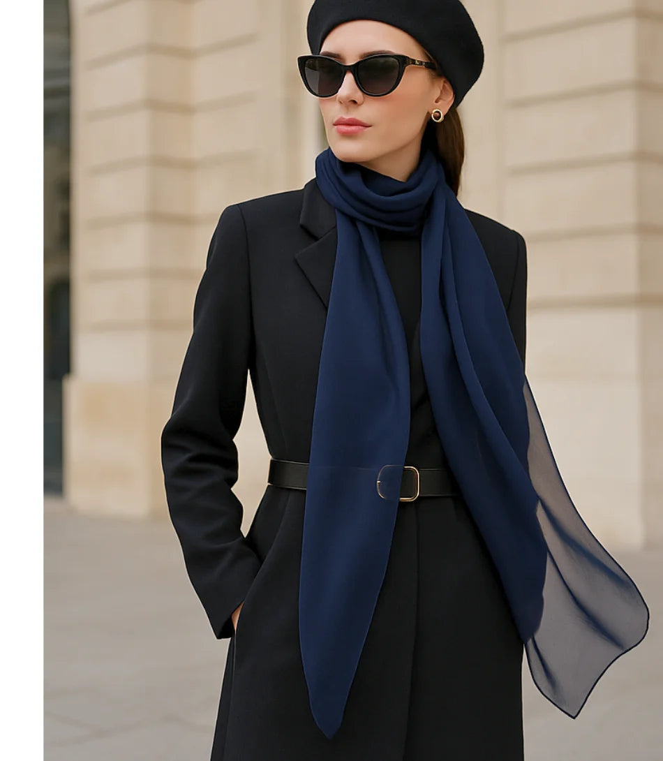 Comprar Echarpe Feminina de Seda Chiffon Elegante para Festa e Inverno Azul Marinho ANELLIMN

