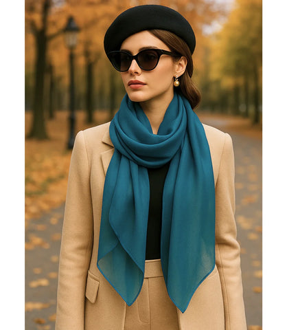 Comprar Echarpe Feminina de Seda Chiffon Elegante para Festa e Inverno Azul ANELLIMN
