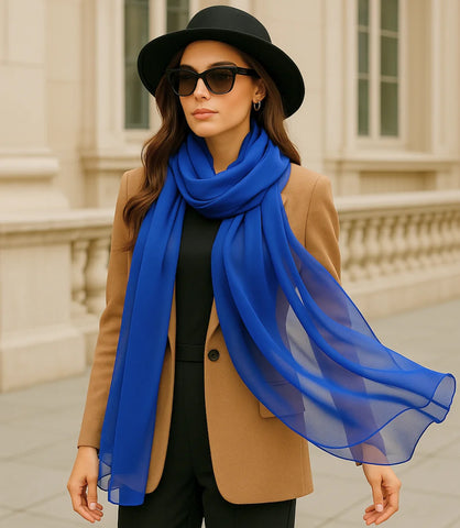 Comprar Echarpe Feminina de Seda Chiffon Elegante para Festa e Inverno Azul ANELLIMN
