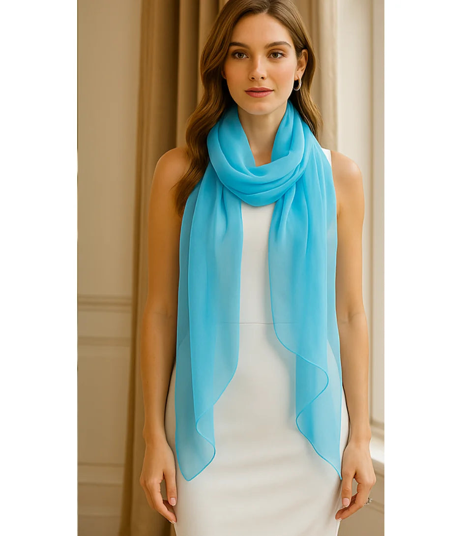 Comprar Echarpe Feminina de Seda Chiffon Elegante para Festa e Inverno Azul ANELLIMN
