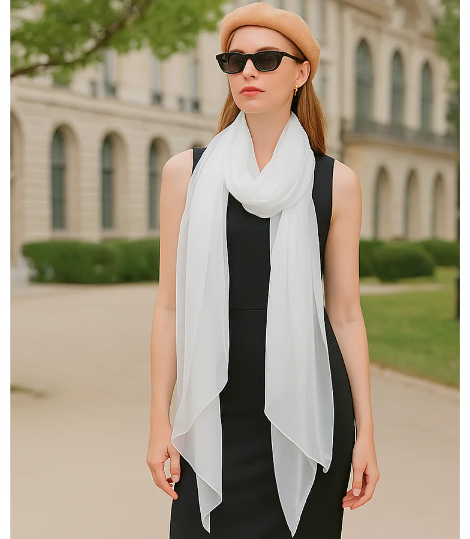 Comprar Echarpe Feminina de Seda Chiffon Elegante para Festa e Inverno Branco ANELLIMN
