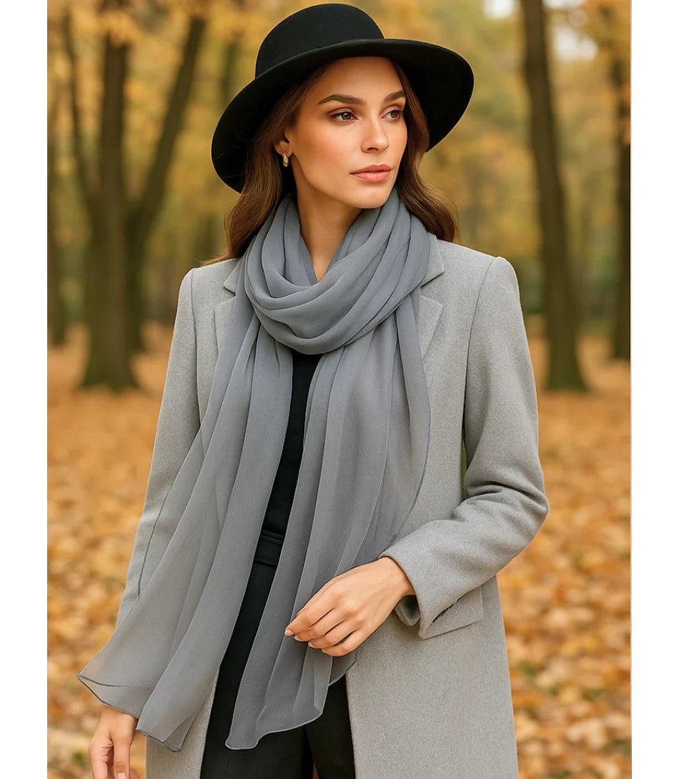 Comprar Echarpe Feminina de Seda Chiffon Elegante para Festa e Inverno Cinza  ANELLIMN
