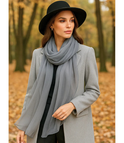 Comprar Echarpe Feminina de Seda Chiffon Elegante para Festa e Inverno Cinza  ANELLIMN
