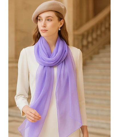 Comprar Echarpe Feminina de Seda Chiffon Elegante para Festa e Inverno Lilás ANELLIMN
