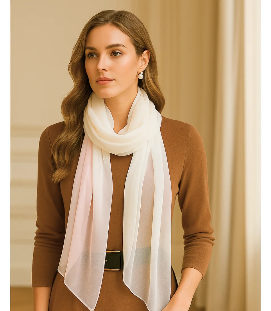 Comprar Echarpe Feminina de Seda Chiffon Elegante para Festa e Inverno Off White ANELLIMN
