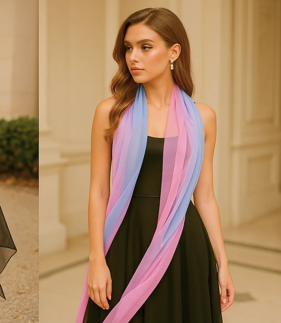 Comprar Echarpe Feminina de Seda Chiffon Elegante para Festa e Inverno Rosa ANELLIMN
