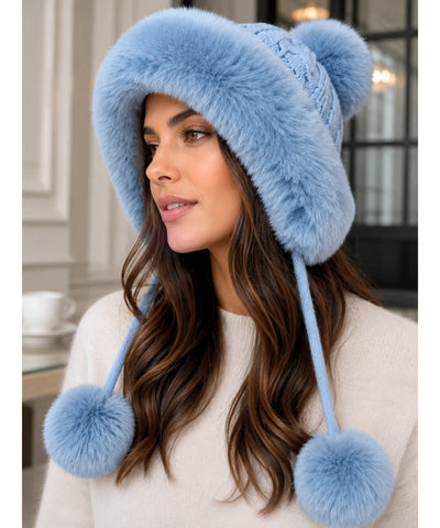 Comprar Gorro Feminino de Inverno com Orelhas e Pompons promoção ANELLIMN 