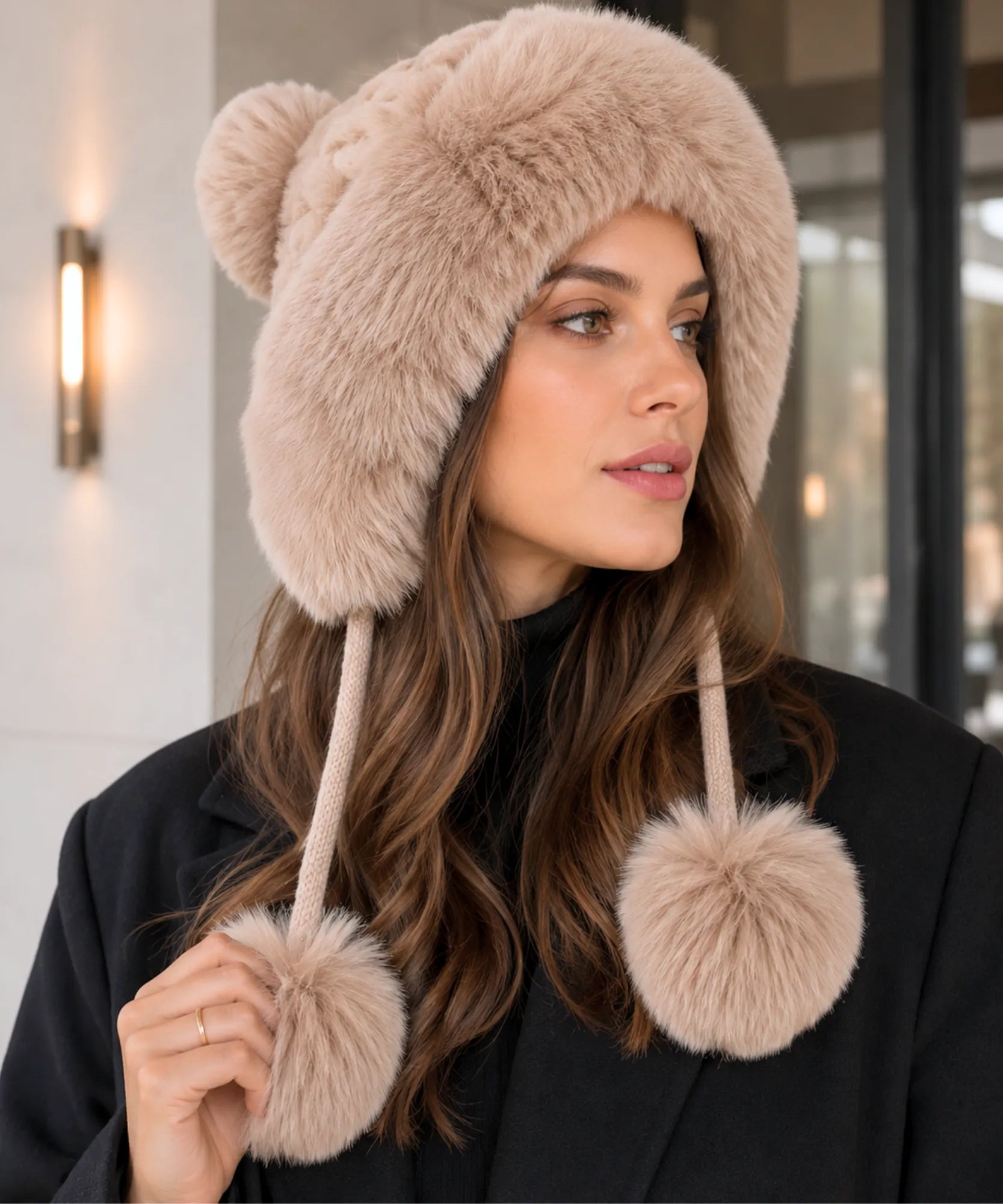 Comprar Gorro Feminino de Inverno com Orelhas e Pompons promoção ANELLIMN 