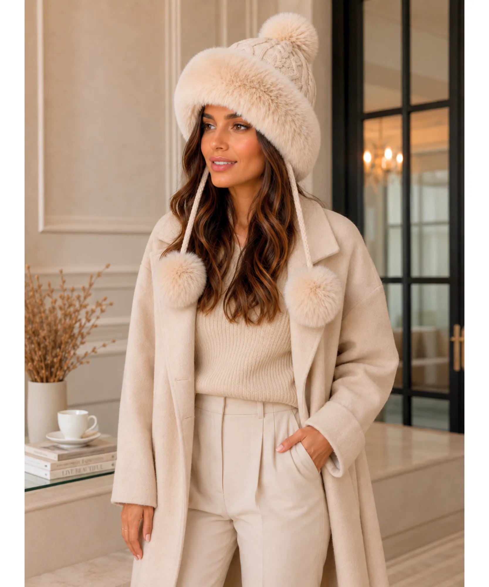 Comprar Gorro Feminino de Inverno com Orelhas e Pompons promoção ANELLIMN 