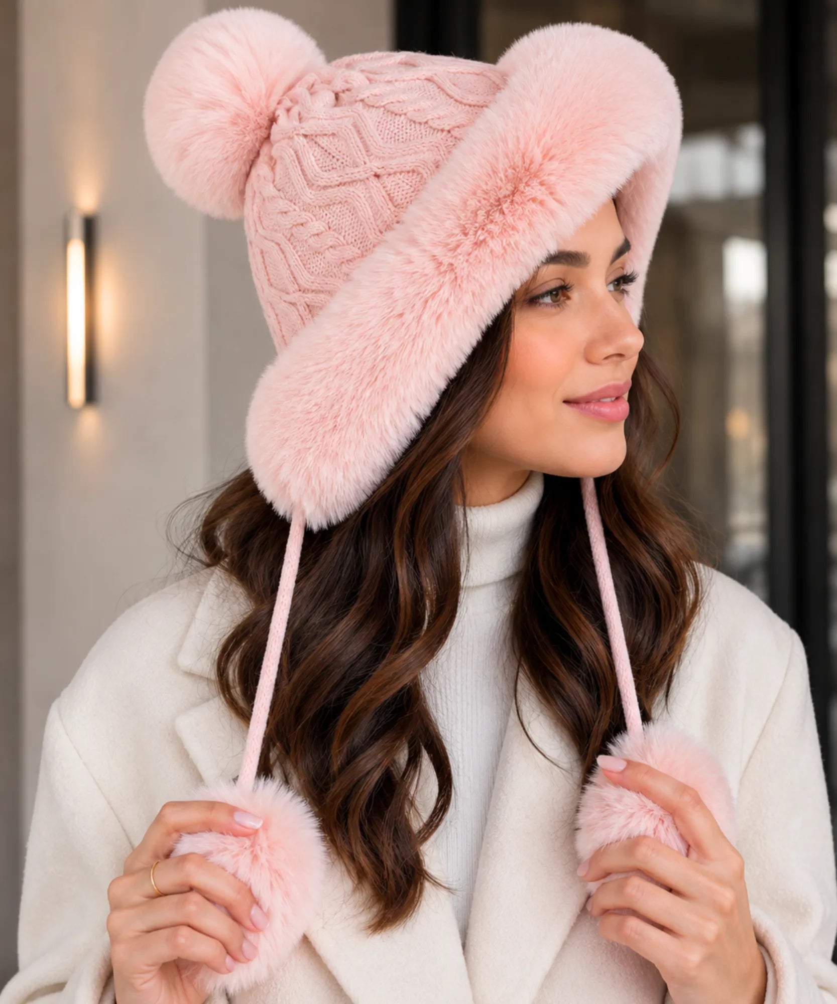 Comprar Gorro Feminino de Inverno com Orelhas e Pompons promoção ANELLIMN 
