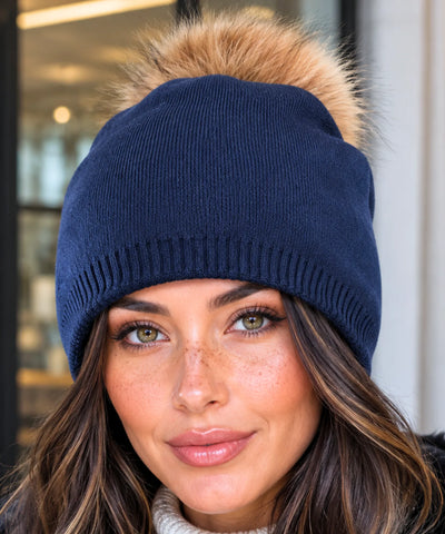 Comprar gorro feminino tricot cashmere pompom pelo removível dupla camada touca inverno frio em promoção ANELLIMN