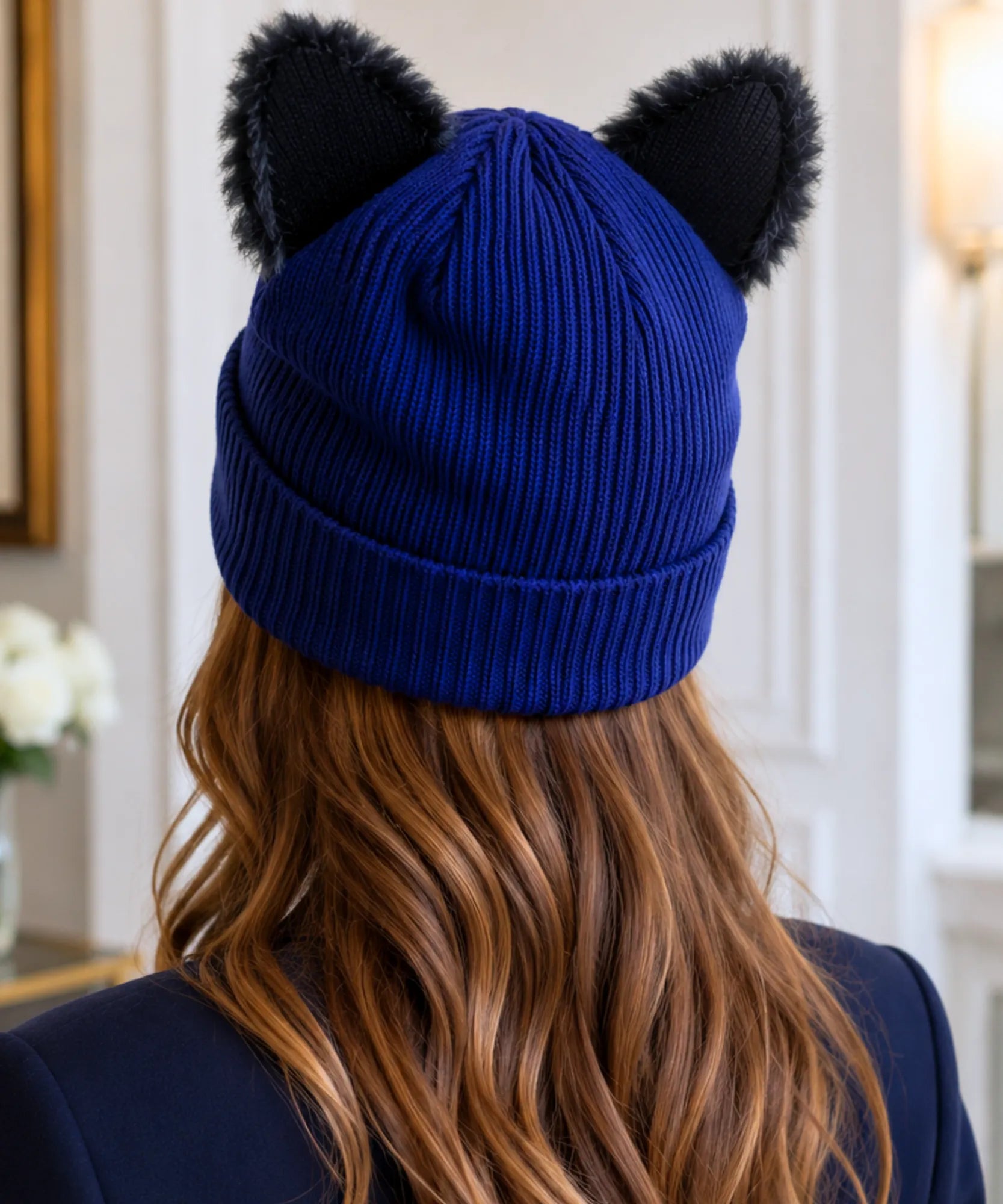 Comprar gorro feminino tricot orelha de gato pompom pelúcia bordado bigode canelado inverno fofo barato ANELLIMN