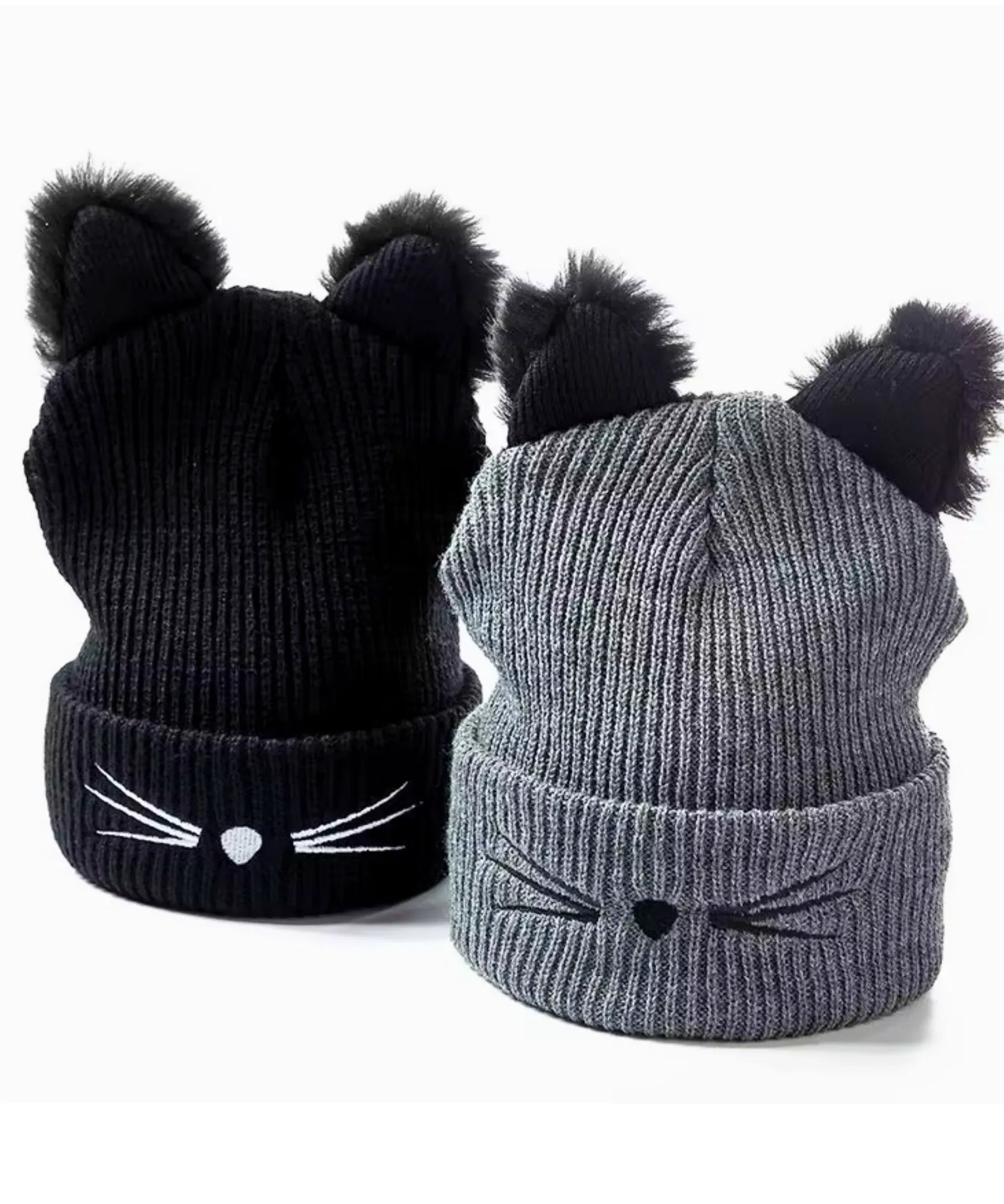 Comprar gorro feminino tricot orelha de gato pompom pelúcia bordado bigode canelado inverno fofo barato ANELLIMN