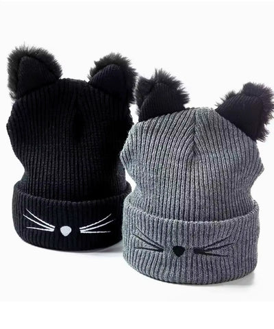 Comprar gorro feminino tricot orelha de gato pompom pelúcia bordado bigode canelado inverno fofo barato ANELLIMN