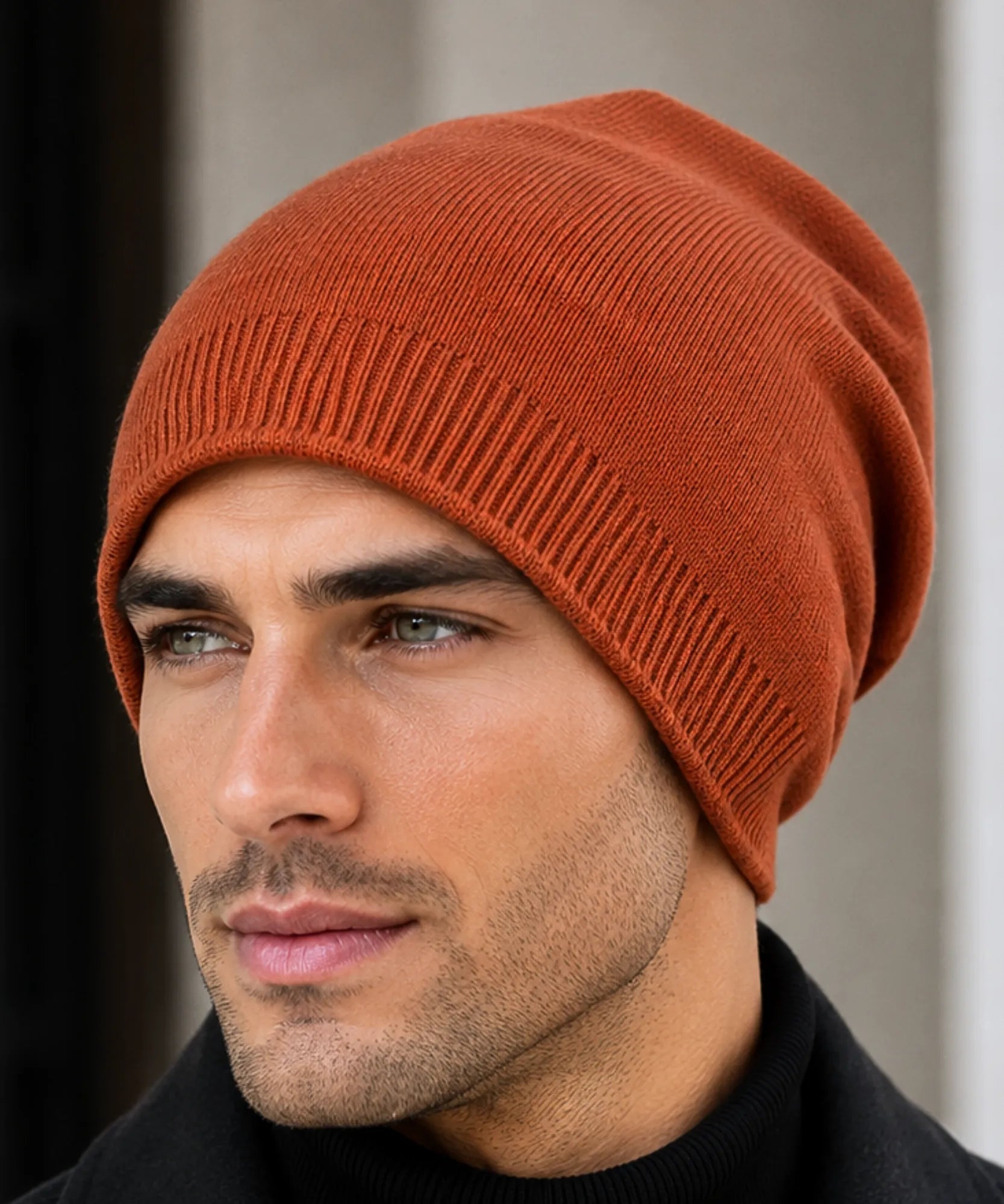Comprar gorro masculino tricô canelado liso touca de inverno resistente e confortável barata em promoção Anellimn