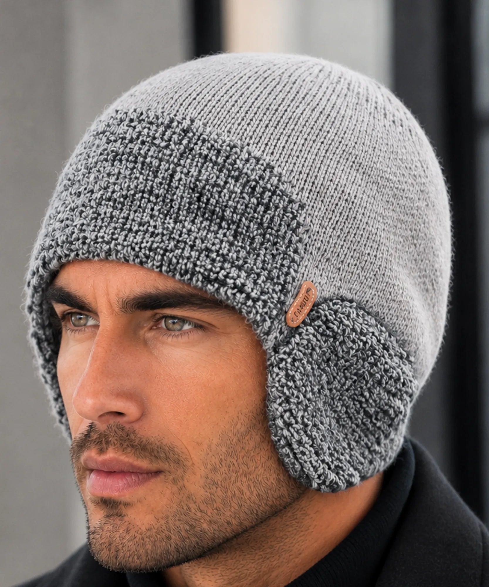 Comprar gorro masculino tricô com protetor de orelha integrado térmico texturizado inverno barato promoção Anellimn