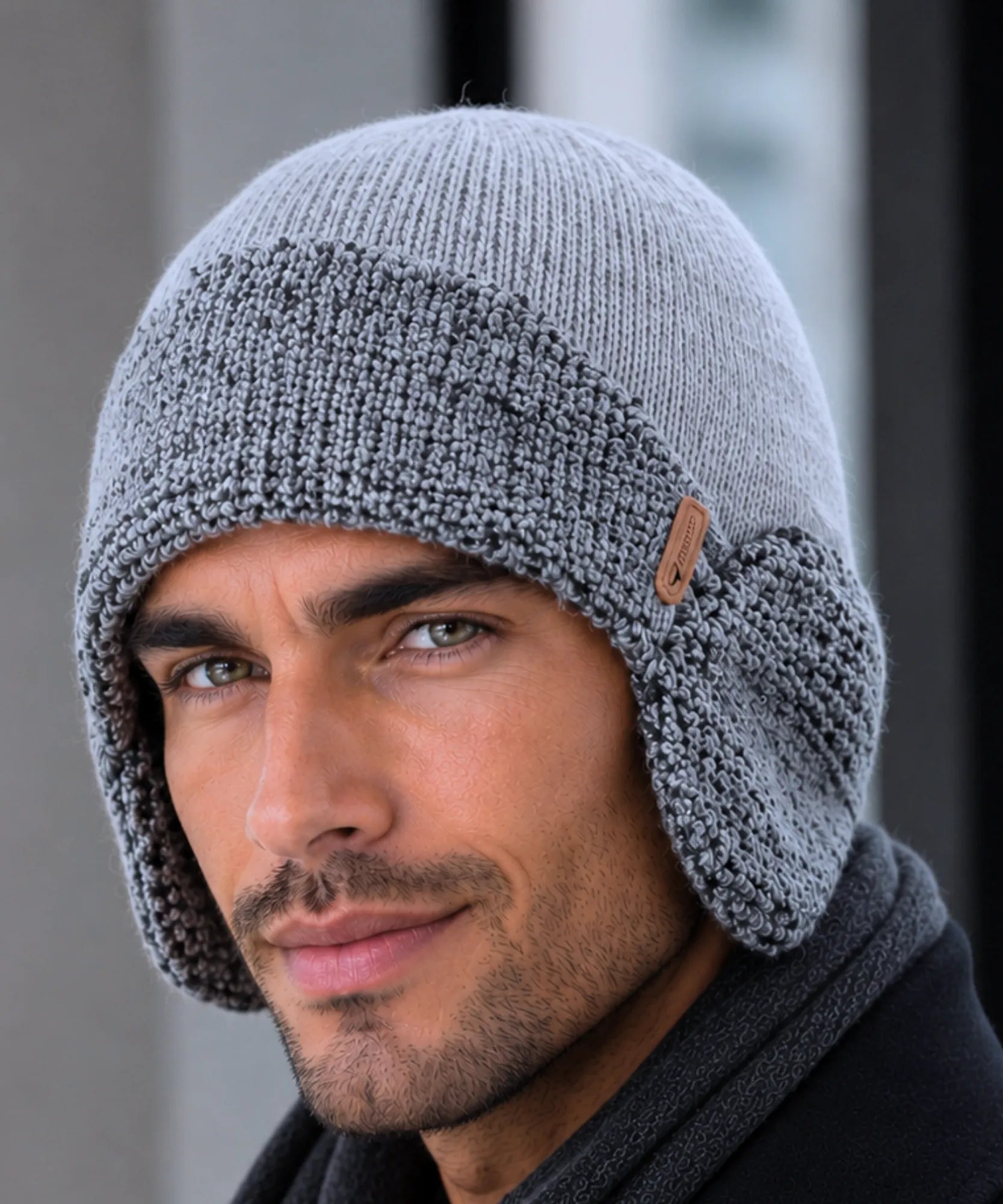 Comprar gorro masculino tricô com protetor de orelha integrado térmico texturizado inverno barato promoção Anellimn