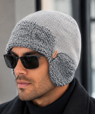 Comprar gorro masculino tricô com protetor de orelha integrado térmico texturizado inverno barato promoção Anellimn