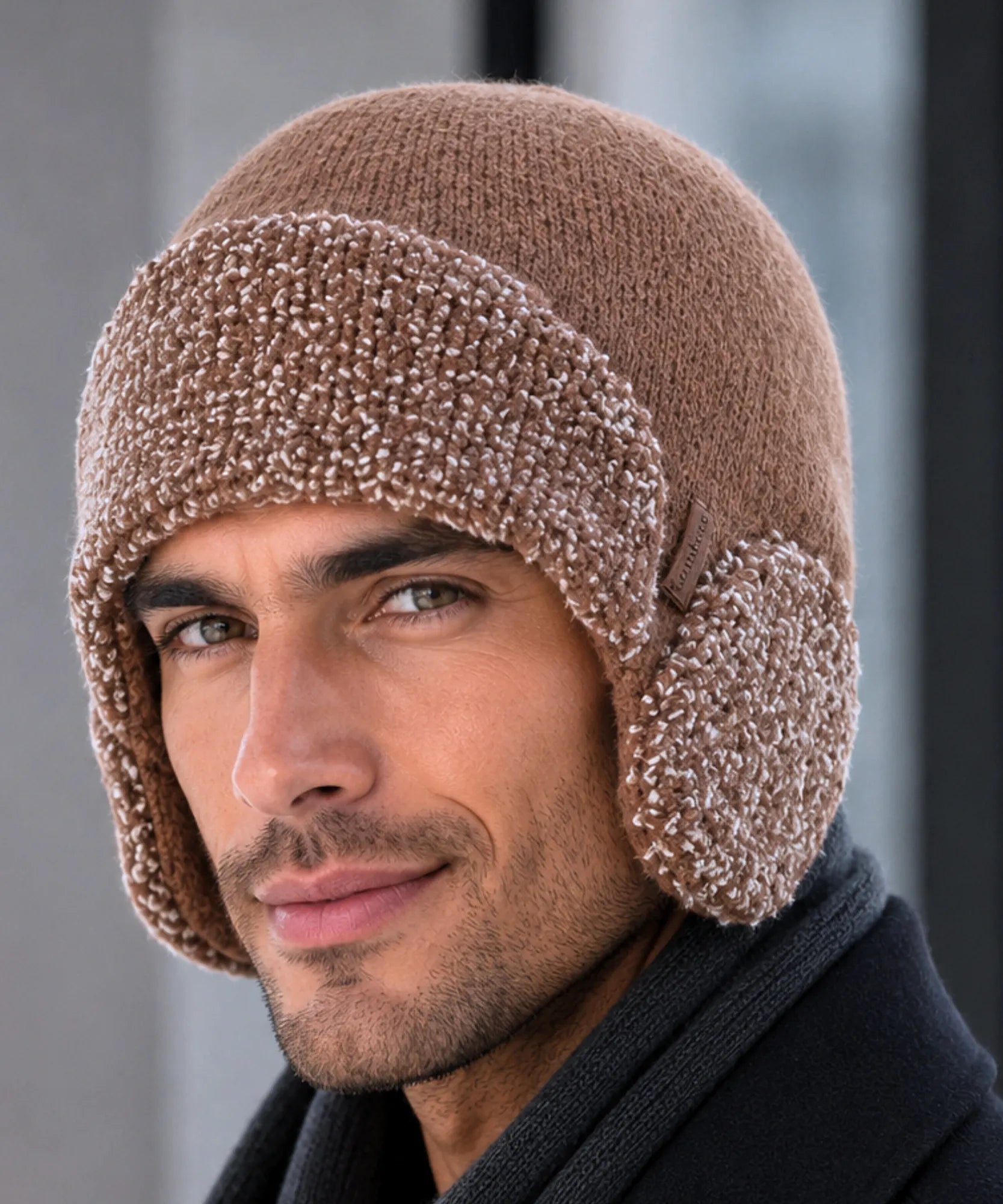 Comprar gorro masculino tricô com protetor de orelha integrado térmico texturizado inverno barato promoção Anellimn