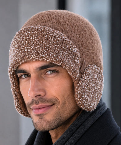 Comprar gorro masculino tricô com protetor de orelha integrado térmico texturizado inverno barato promoção Anellimn