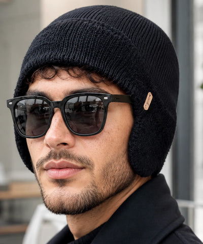 Comprar gorro masculino tricô com protetor de orelha integrado térmico texturizado inverno barato promoção Anellimn
