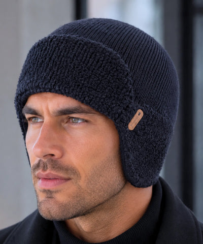 Comprar gorro masculino tricô com protetor de orelha integrado térmico texturizado inverno barato promoção Anellimn