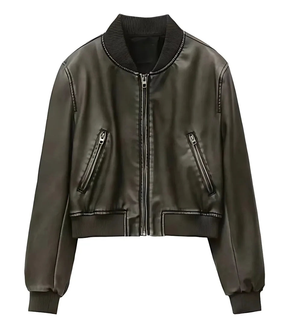 Jaqueta Bomber Feminina de Couro marrom