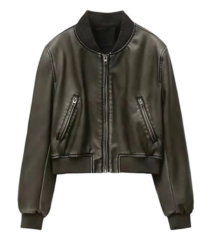 Jaqueta Bomber Feminina de Couro marrom