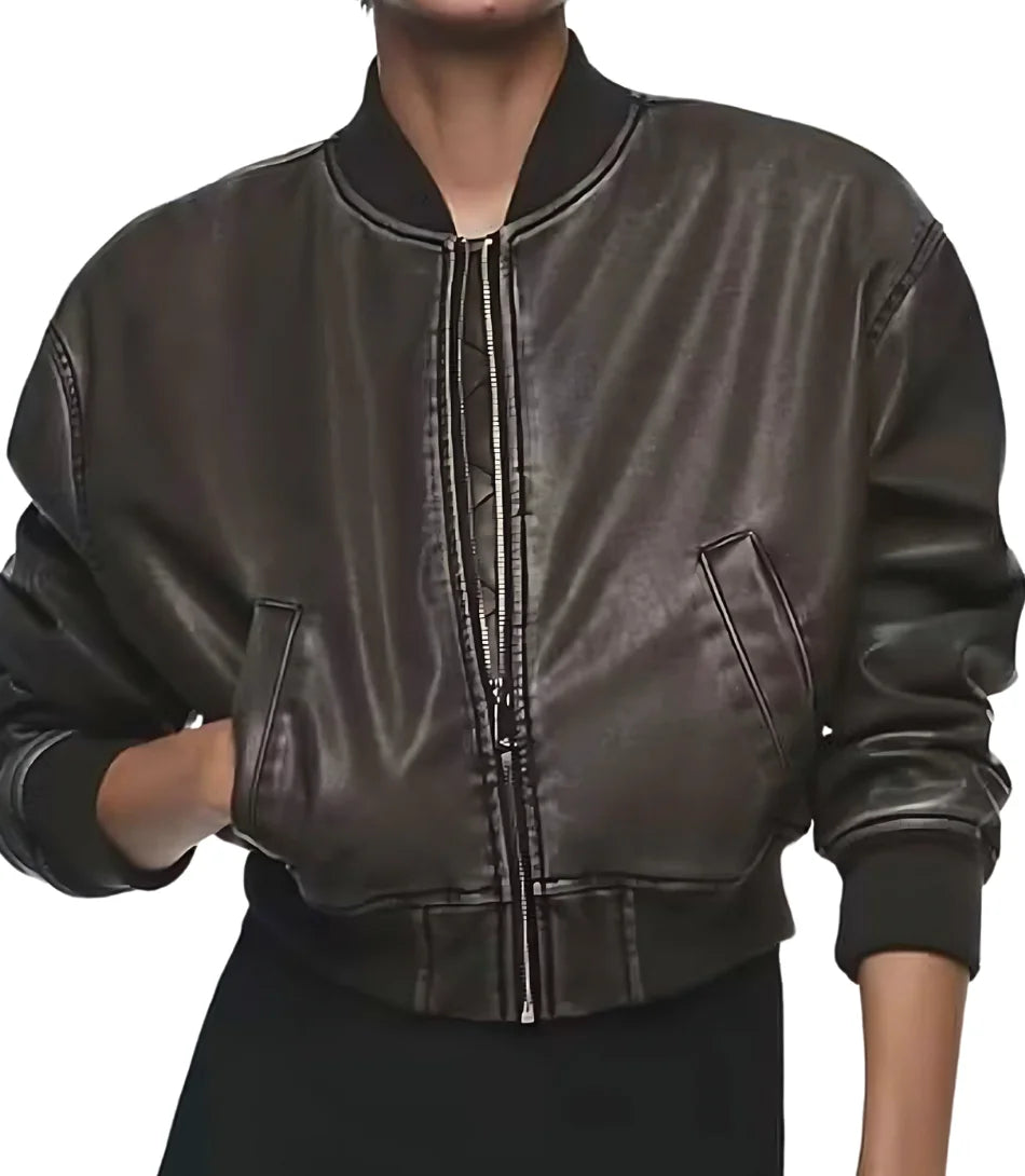 Comprar Jaqueta Bomber Feminina de Couro marrom