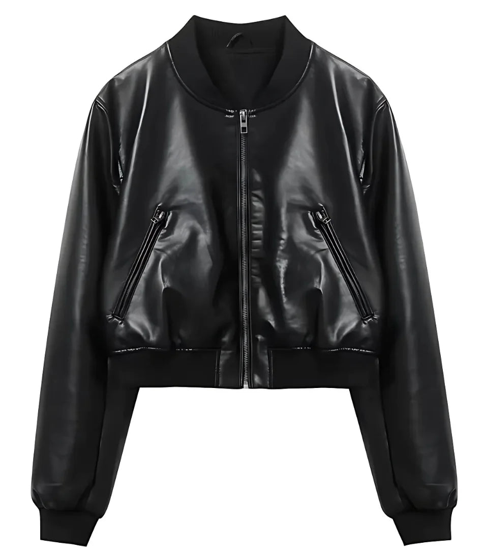 Comprar Jaqueta Bomber Feminina de Couro preta