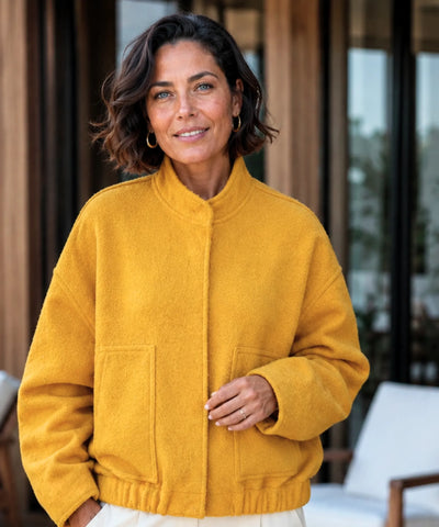Comprar Jaqueta Bomber Feminina de Lã Batida Bouclê Oversized térmica aquecimento natural inverno em promoção ANELLIMN