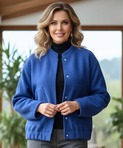 Jaqueta Bomber Feminina de Lã Batida Bouclê  Oversized  Casual  | Leone