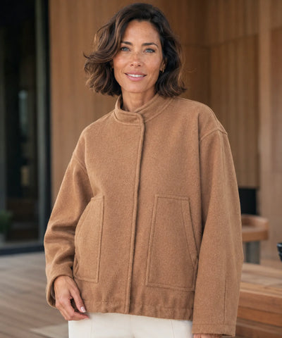 Comprar Jaqueta Bomber Feminina de Lã Batida Bouclê Oversized térmica aquecimento natural inverno em promoção ANELLIMN