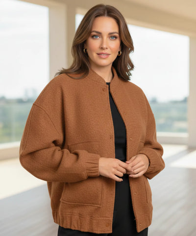 Jaqueta Bomber Feminina de Lã Batida Bouclê  Oversized  Casual  | Leone