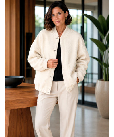 Comprar Jaqueta Bomber Feminina de Lã Batida Bouclê Oversized térmica aquecimento natural inverno em promoção ANELLIMN