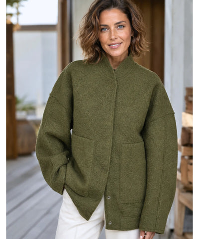 Comprar Jaqueta Bomber Feminina de Lã Batida Bouclê Oversized térmica aquecimento natural inverno em promoção ANELLIMN