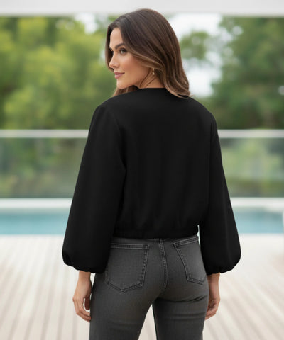 Jaqueta Bomber Feminina Lã Cropped Mangas Bufantes | Anye