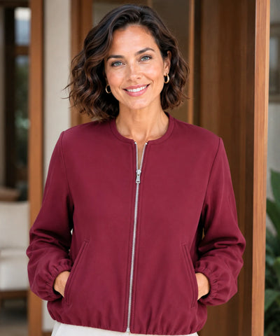 Comprar jaqueta bomber feminina lã cropped mangas bufantes zíper frontal bolsos duplos barata e promoção ANELLIMN