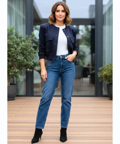 Comprar Jaqueta Bomber Feminina Sarja Premium com Gola Canelada e Botões Pressão Casual Urbana barata em promoção ZARA