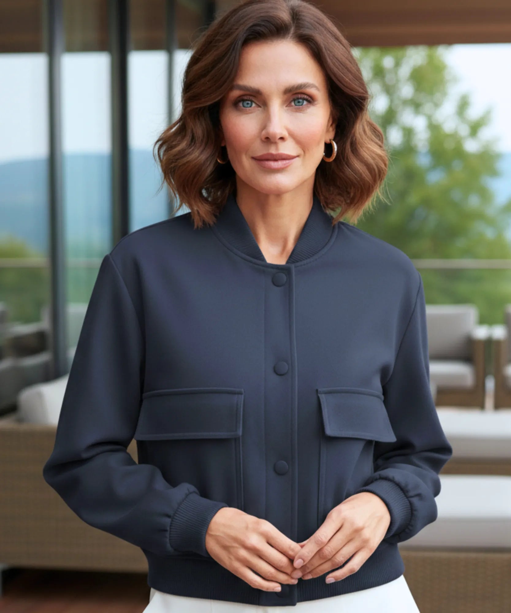 Comprar Jaqueta Bomber Feminina Sarja Premium com Gola Canelada e Botões Pressão Casual Urbana barata em promoção ZARA
