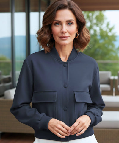 Comprar Jaqueta Bomber Feminina Sarja Premium com Gola Canelada e Botões Pressão Casual Urbana barata em promoção ZARA