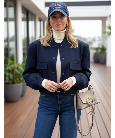 Comprar Jaqueta Bomber Feminina Sarja Premium com Gola Canelada e Botões Pressão Casual Urbana barata em promoção ZARA